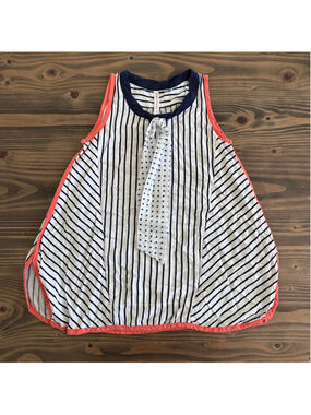 Deux Par Deux Girls Tank Top 6 Nautical Stripe Tie Neck